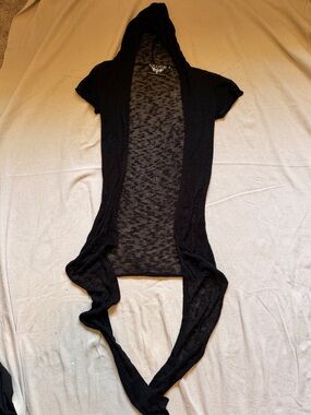 Killstar Black Sheer Knit Hooded Cardigan Vest - Small